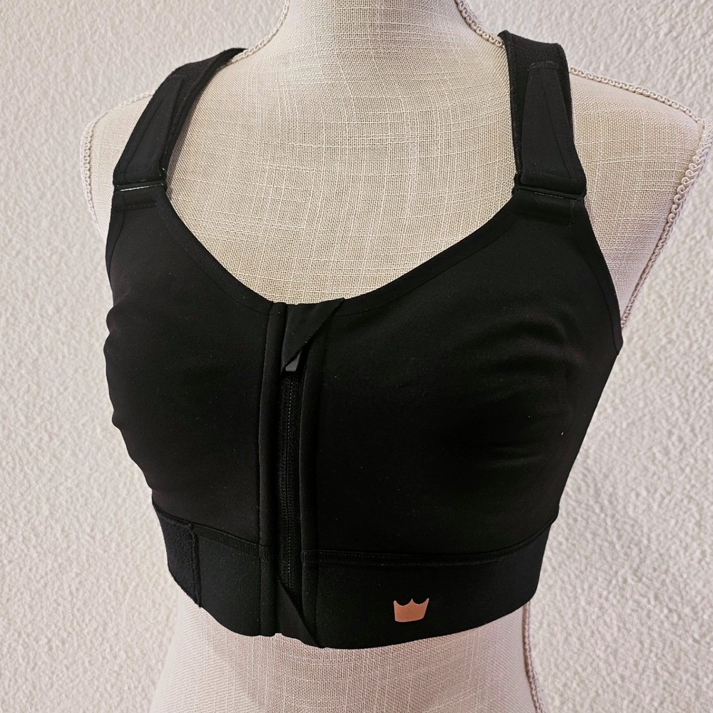 SHEFIT Ultimate Sports Bra Black Rose Gold Size 1Luxe High Impact Zip Front